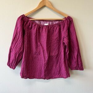 Anthropologie Maeve off the shoulder pink navy floral block top